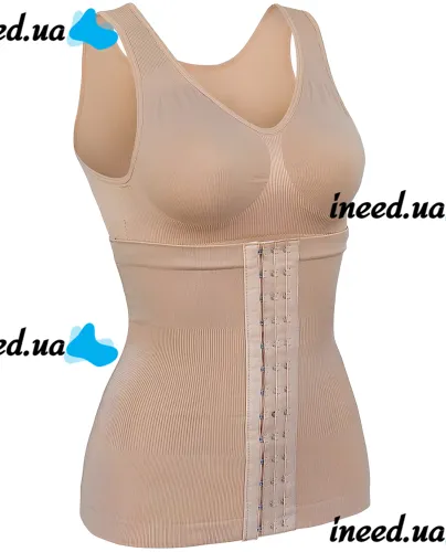 Женская корректирующая майка с корсетом Slim Comfy SC-1130 2 в 1 для коррекции фигуры, утягивающая белье с поясом на крючках для женщин Бежевое
