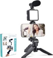 Набор блогера Video Making Kit AY-49 4 в 1 комплект штатив с креплением для телефона, LED подсветкой и микрофоном для селфи и видео Android IOS