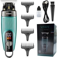 Акумуляторна машинка для стрижки волосся VGR V-975 5W бездротовий чоловічий тример для окантовки бороди і вусів зі змінними насадками і дисплеєм USB