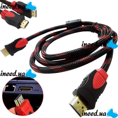 Reinforced Hdmi to Hdmi Cable 3m 1080p in a Winding HDMI-HDMI Extension Cable 3m 3m, 3m for Monitor and TV in a braid Black and Red
