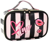 Дорожня косметичка органайзер Tatadu Love 21x13x8 см для зберігання косметики, Сумка Make up bag з відсіками для пензлів на блискавці з ручкою Чорна