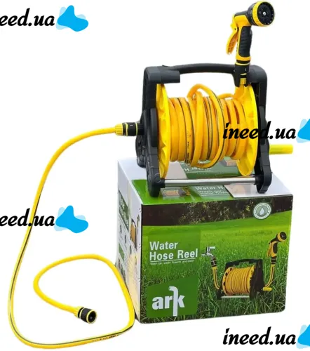 Садовий поливальний шланг з котушкою і розпилювачем ARK Water Hose Reel AND923 10 м для поливу, Котушка барабан для водяного шланга 3/8 " з ручкою