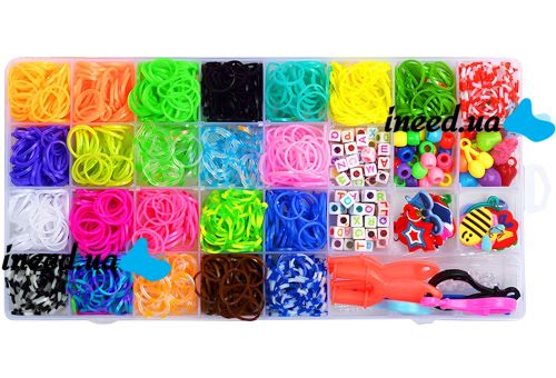 A set of elastic bands for weaving bracelets Band Accessory Case NR-2 set with a hook and holder for needlework and creativity 1500 pieces in a case from 3 years old
