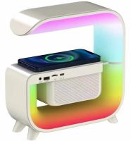 Настільна смарт лампа нічник RGB XM-G3 акумуляторний з бездротовою зарядкою 15W і Bluetooth колонкою, Блютуз колонка G3 з підсвічуванням Біла