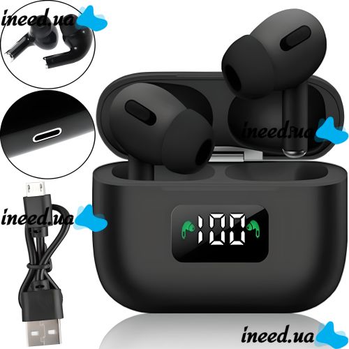 TWS AirPro i58 Bluetooth V5.0 Wireless Headphones in a Case, Vacuum USB Headphones-Headset with Noise Cancellation and Microphone Bluetooth with Case Black