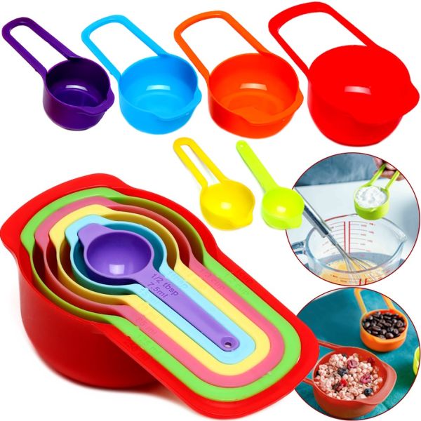 Набор мерных чашек и ложек Measuring Cup комплект 6 штук, пластиковые разноцветные емкости весы для сухих и жидких ингредиентов 250 мл
