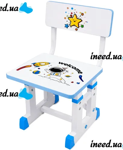 Bambi JU-5129 Convertible Children's Desk and Chair Set—Height-Adjustable Desk and Chair with Shelves and Backpack Holder, 26X-156, Blue