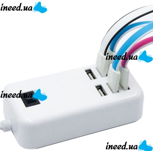 Мережевий зарядний пристрій USB Desktop Charger 20W на 6 портів з вимикачем, Зарядка адаптер для зарядки телефонів на 6 роз'ємів від мережі Білий