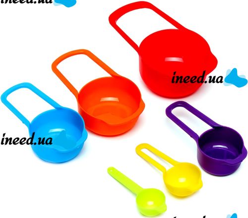 Набор мерных чашек и ложек Measuring Cup комплект 6 штук, пластиковые разноцветные емкости весы для сухих и жидких ингредиентов 250 мл