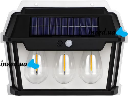 Вуличний настінний світильник Coba Solar Wall Lamp HW 999 - 3W акумуляторний підвісний ліхтар на сонячній батареї з датчиком руху 3 лампи 3 режими