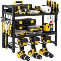 Carro MZY-856 3-Tier Wall-Mounted Tool Organizer, Metal Hanging Shelf for Storing Power Tools and Accessories in the Garage