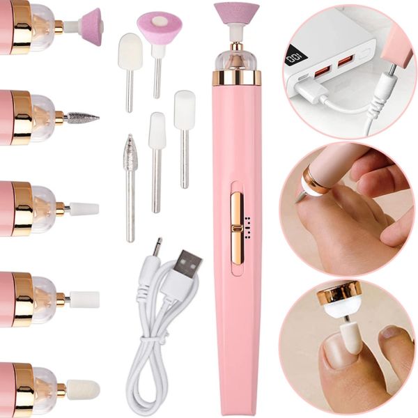 Фрезер для маникюра и педикюра Flawless Salon Nails беспроводной аппарат для снятия гель-лака с ногтей, портативная машинка с насадками USB Розовая