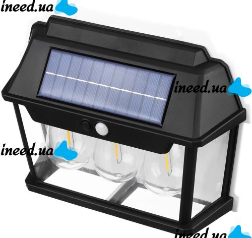 Вуличний настінний світильник Coba Solar Wall Lamp HW 999 - 3W акумуляторний підвісний ліхтар на сонячній батареї з датчиком руху 3 лампи 3 режими