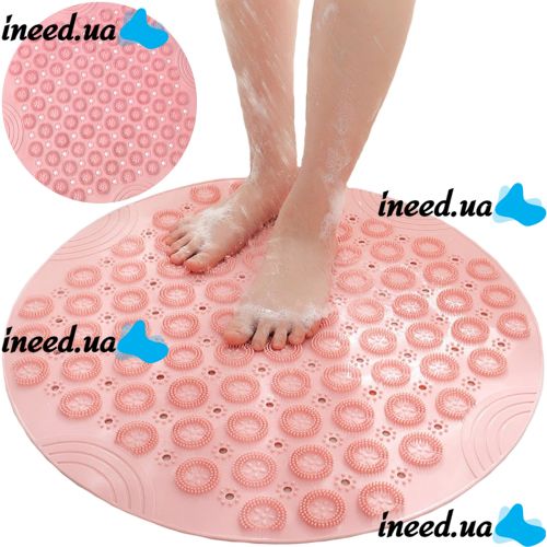 Нековзний килимок для душу Massage Foot Rad 35 см, силіконовий, масажний килимок-щітка для стоп, круглий, гумовий килимок для ванни на присосках