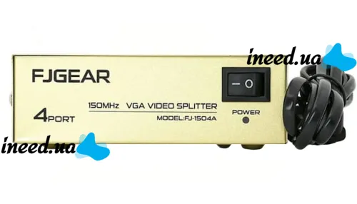 Спліттер VGA KV-FJ1504A Splitter, Комутатор 150MHz 4 Port Чотири порти з адаптером розгалужувач VGA