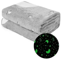 Дитячий світиться плед Magic Blanket Сірий 150х200 см, Плюш, місяць і зірки, покривало світиться День-Ніч, мікрофібра, флісовий люмінесцентний