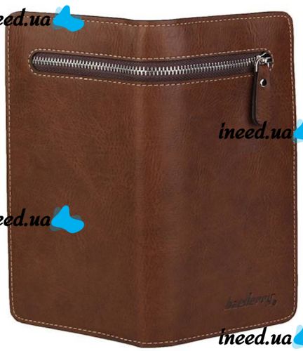 Чоловічий шкіряний гаманець клатч Baellerry Italia Brown B618 на 21 відділення для купюр і телефону на блискавці, чоловіче портмоне Коричневий