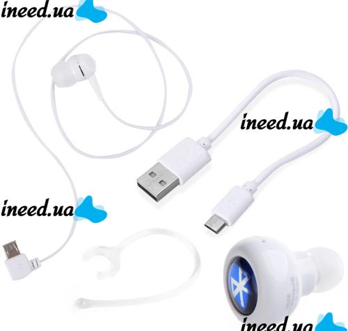 Бездротовий стерео навушник AirBeats Bluetooth mini 4.0 White Вакуумна гарнітура з вбудованим мікрофоном і шумозаглушенням для IOS і Android Білий