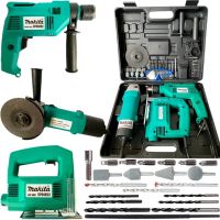 Шуруповерт Makita 3 в 1 универсальный набор электроинструментов дрель HP1630, лобзик 9558HN, болгарка 4329 с набором инструментов в кейсе  