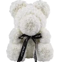 Little Teddy Bear made of artificial 3D Roses Teddy Bear de Luxe 25 cm White, Teddy bear