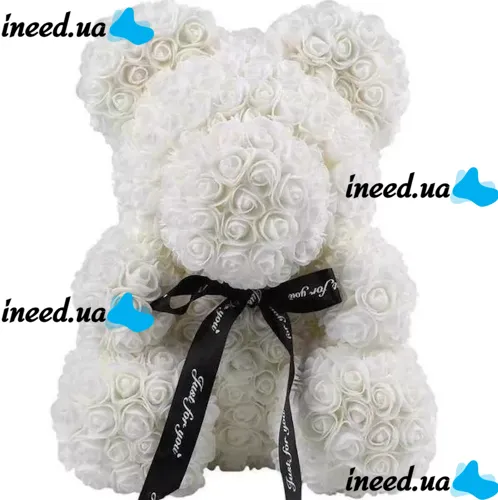 Little Teddy Bear made of artificial 3D Roses Teddy Bear de Luxe 25 cm White, Teddy bear