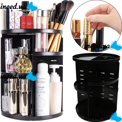 Поворотний органайзер для косметики Rotation Cosmetic Box 360 SX249, косметичний бокс підставка 7006 для зберігання кистей та інструментів Чорний