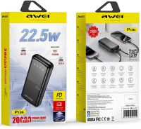 Awei P13K 20000mah 22.5W 2 USB TYPE-C Power Bank Portable Charger with Fast Charging and Indicator, external battery pobank