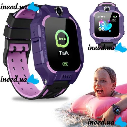 Wrist Smart Children's Smart Watch Smart Watch X17 400 mAh with SIM Card, GPS, Video Call and Flashlight Waterproof for Children Purple