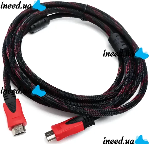 Посилений кабель Hdmi to Hdmi 20м 1080p в обмотці, кабель-подовжувач HDMI-HDMI 20m 20 m, 20 м для монітора і телевізора в обплетенні Чорно Червоний
