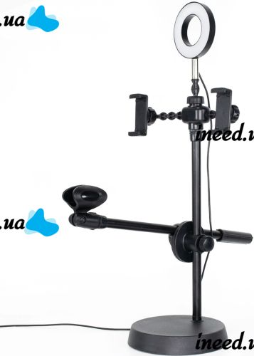 Кільцева LED лампа Phone Stand Youtuber HA - 12 селфи лампа 16 см настільний штатив з підставкою для мікрофона і двома тримачами для телефону від USB