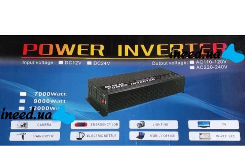 Автомобильный инвертор UN-3062 7000W 12V-220V, Авто преобразователь напряжения тока от прикуривателя и аккумулятора 12В 7000В с защитой от перегрева