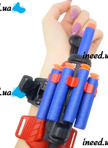 Дитяча іграшка рукавичка бластер Людина павук Spider man gloves з 10 м'якими кулями, Іграшкова зброя пістолет Спайдер мен на руку з барабаном