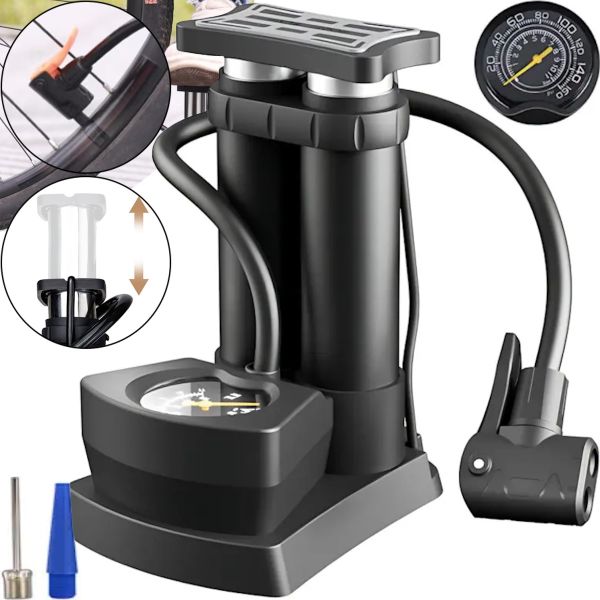Велосипедный ножный насос Air pump AND S98-2409-Y с нипелем и манометром, Двухцилиндровый компрессор 160PSI для накачивания колес велосипеда и мячей