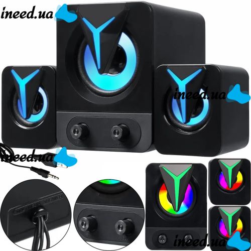 Музичні комп'ютерні колонки Hotmai Speaker FT-25-2.1 з RGB підсвічуванням для ПК, акустична система з сабвуфером і сателітами 9W USB 3.5 мм FT-25