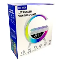 Настільна смарт лампа нічник 4 в 1 RGB BT-3401 акумуляторний з бездротовою зарядкою 15W і Bluetooth колонкою, світлова звукова колонка Чорна