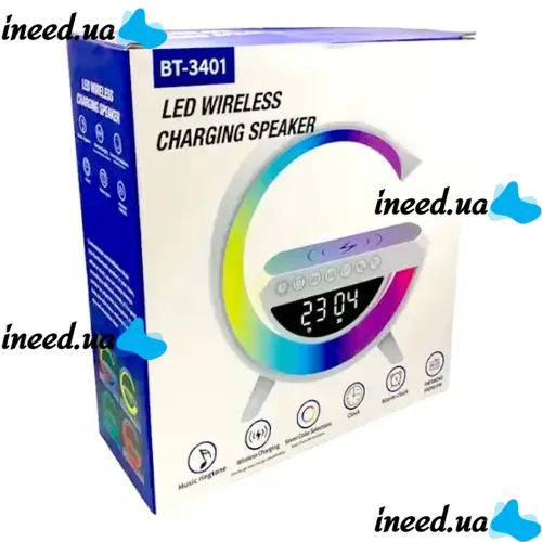 Настільна смарт лампа нічник 4 в 1 RGB BT-3401 акумуляторний з бездротовою зарядкою 15W і Bluetooth колонкою, світлова звукова колонка Чорна