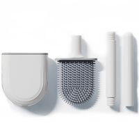 Toilet brush with a flexible silicone flat brush for cleaning the toilet bowl NJ-497 White with wall mounting, hinged brush 10 x 4.5 x 36 cm