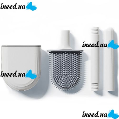 Toilet brush with a flexible silicone flat brush for cleaning the toilet bowl NJ-497 White with wall mounting, hinged brush 10 x 4.5 x 36 cm