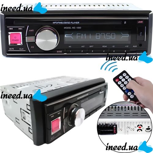 Universal car radio ISO Pioneer 1093 with removable panel player with USB and SD, Car radio player with remote control in the car