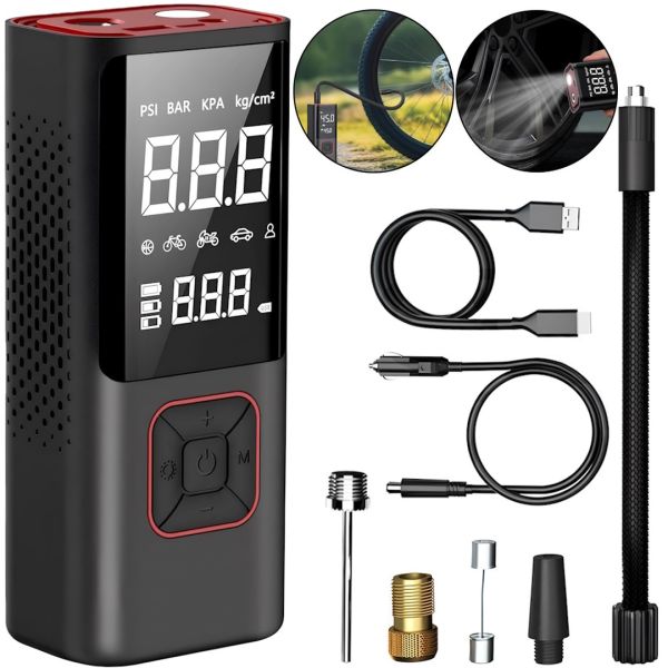 Автомобильный компрессор Car Air Pump ATJ-6988 аккумуляторный автокомпрессор с ЖК монитором, портативный насос для шин автомобиля и велосипеда