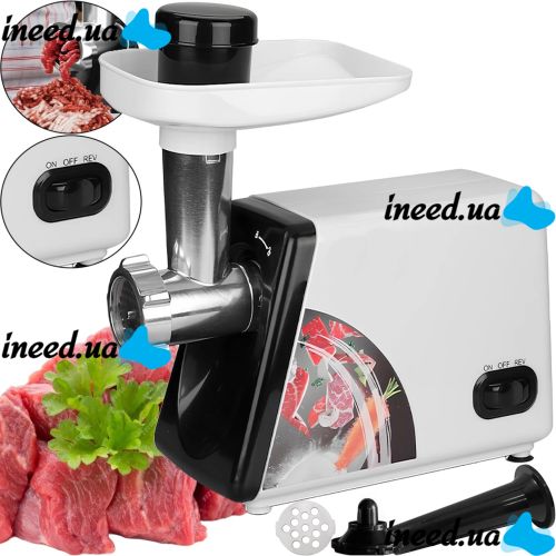 Kitchen electric meat grinder Bitek BT-3367 3200W with sausage and kebbe nozzles and pusher, Household electric meat grinder Vitek 3200W White