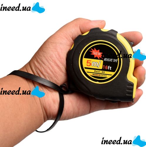 Construction Measuring Tape measure Best-65 5m x 16mm with Hitchhiker and hook, Measuring Tape TP-2401 with Nylon Coating Yellow