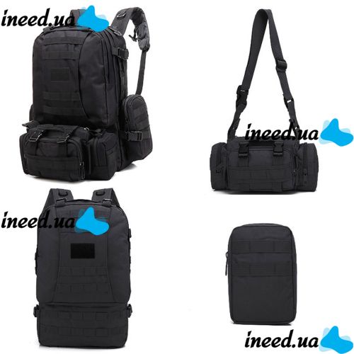 Tactical Men's Backpack B08 for 55 liters with removable pouches, Travel Military Bag (55x40x25 cm) with Molly Oxford 600D System Black