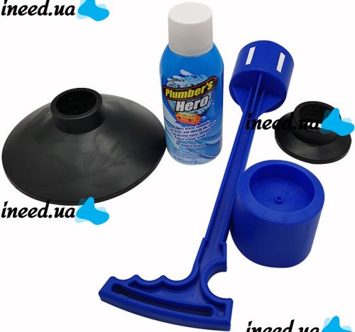 Універсальний вантуз Plumber's Kit Hero для прочищення унітазу і каналізаційних труб з довгою ручкою, Набір для чищення раковини з аерозолем Синій