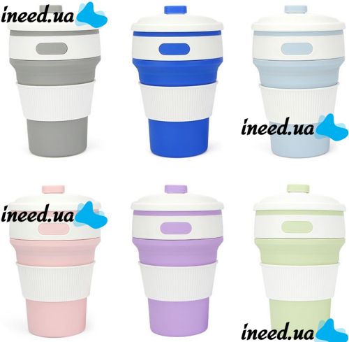 Collapsible Silicone Thermo Cup Collapsible SL-100 350 ml, Silicone Folding Transformer Cup with Lid Silicon Magic Cup with Plastic Rim