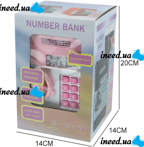 Дитяча електронна скарбничка сейф Mony Safe, купюроприймач, банкомат, з кодовим замком для паперових купюр, монет на батарейках Piggy number Bank