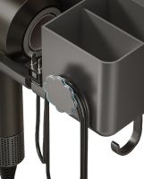 Настенный держатель полка Storage Shelf QJ-996 для фена и штекера с отсеком для хранения ванных принадлежностей, Органайзер в ванную на липучке