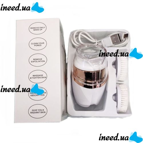 Акумуляторна масажна щітка 3 в 1 Sonic Facial Cleansing Drush With LT - 606 для особи з насадками, Професійна електрична щітка для вмивання