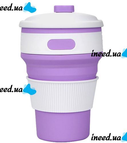 Collapsible Silicone Thermo Cup Collapsible SL-100 350 ml, Silicone Folding Transformer Cup with Lid Silicon Magic Cup with Plastic Rim