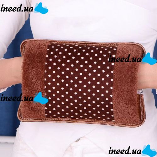 Электрическая водяная грелка Hot Water Bag HD-03 для согревания рук 500W Плюшевая мягкая муфта электрогрелка с подогревом 34х24 см от сети Коричневая